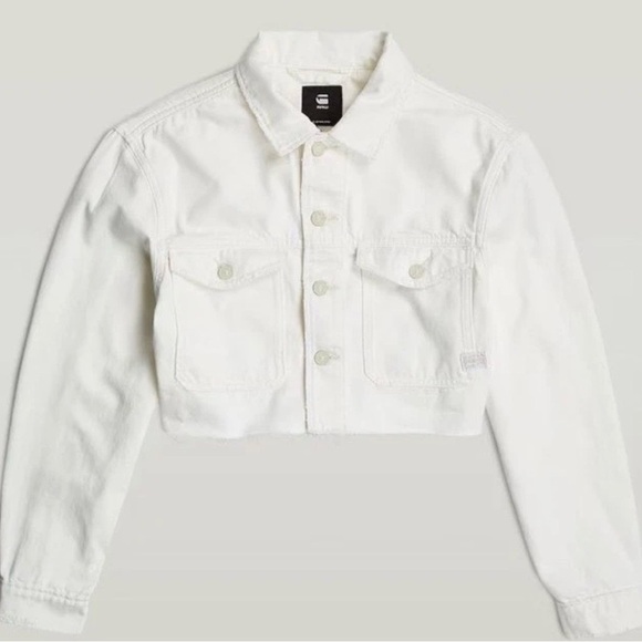 G-Star Jackets & Blazers - G Star Raw Cropped Wander Jacket Ecru Denim Destroyed Raw Hem Size S
